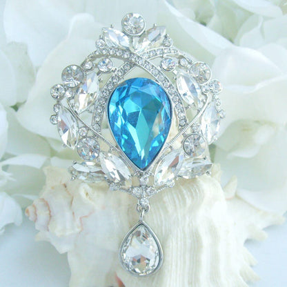 3.5 Inch Bridal Teardrop Brooch Pin Pendant Wedding Bouquet Austrian Crystals Prom Jewelry ET04082M