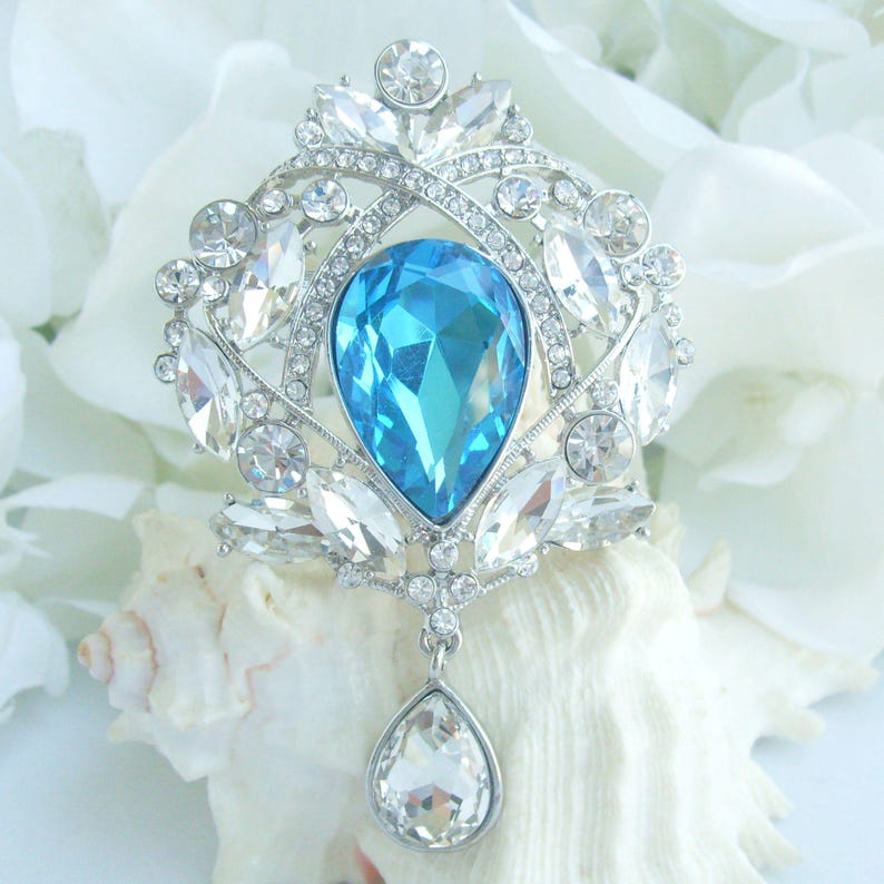 3.5 Inch Bridal Teardrop Brooch Pin Pendant Wedding Bouquet Austrian Crystals Prom Jewelry ET04082M