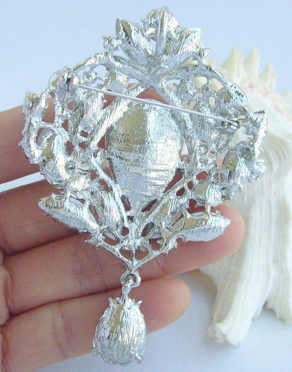 3.5 Inch Bridal Teardrop Brooch Pin Pendant Wedding Bouquet Austrian Crystals Prom Jewelry ET04082M