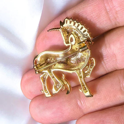 Vintage Unicorn Brooch Sparkling Crystal Pink Unicorn Jewelry