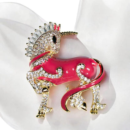 Vintage Unicorn Brooch Sparkling Crystal Pink Unicorn Jewelry