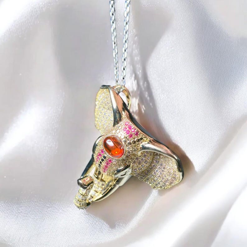 Golden Elephant Brooch: Vintage Style, Ruby Accent, Hand-Inlaid