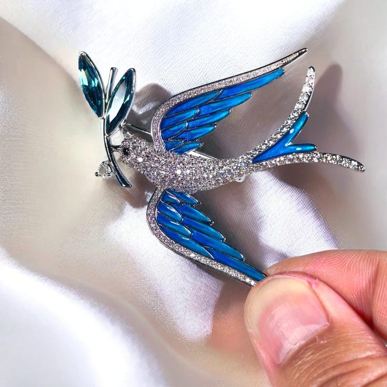 Original blue swallow base oil corsage, vintage enamel brooches or pendants jewelry gift