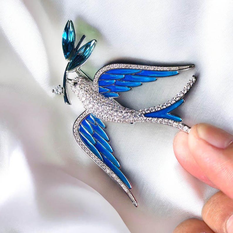 Original blue swallow base oil corsage, vintage enamel brooches or pendants jewelry gift