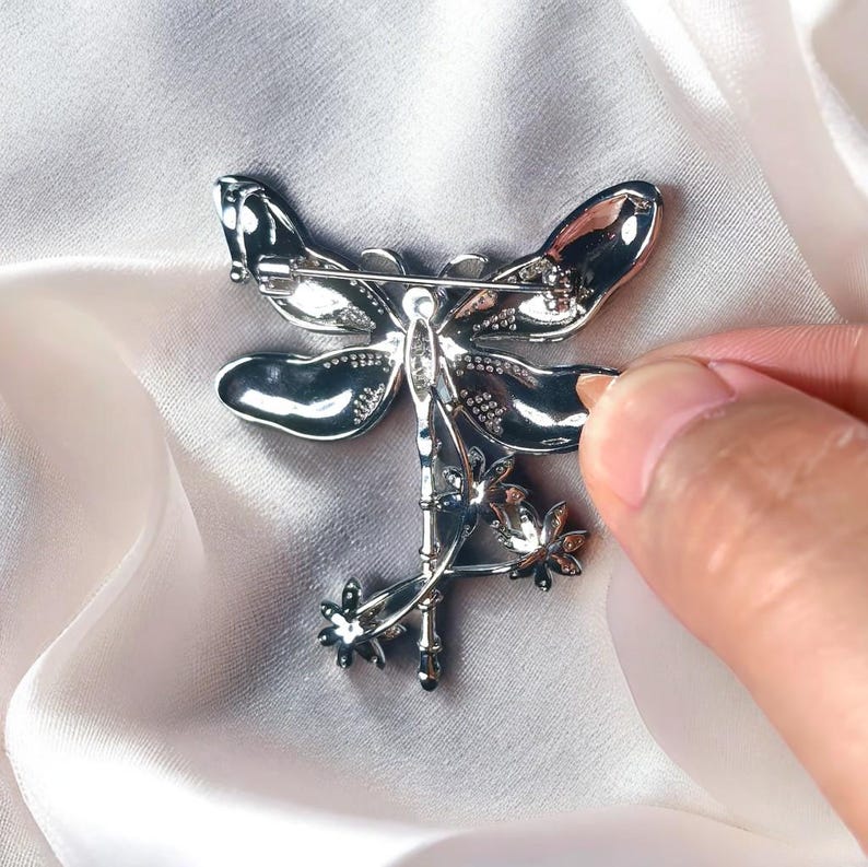 Blue enamel dragonfly brooch, vintage hand made jewelry brooches or pendant