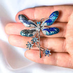 Blue enamel dragonfly brooch, vintage hand made jewelry brooches or pendant