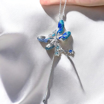 Blue enamel dragonfly brooch, vintage hand made jewelry brooches or pendant