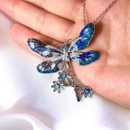 Blue enamel dragonfly brooch, vintage hand made jewelry brooches or pendant