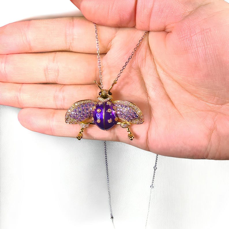 Handmade purple super flash ladybug brooch pendant, exquisite vintage luxury insect brooch jewelry