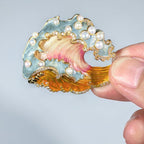 Pearl Wave Brooch: Handmade Enamel Copper Gold Pin