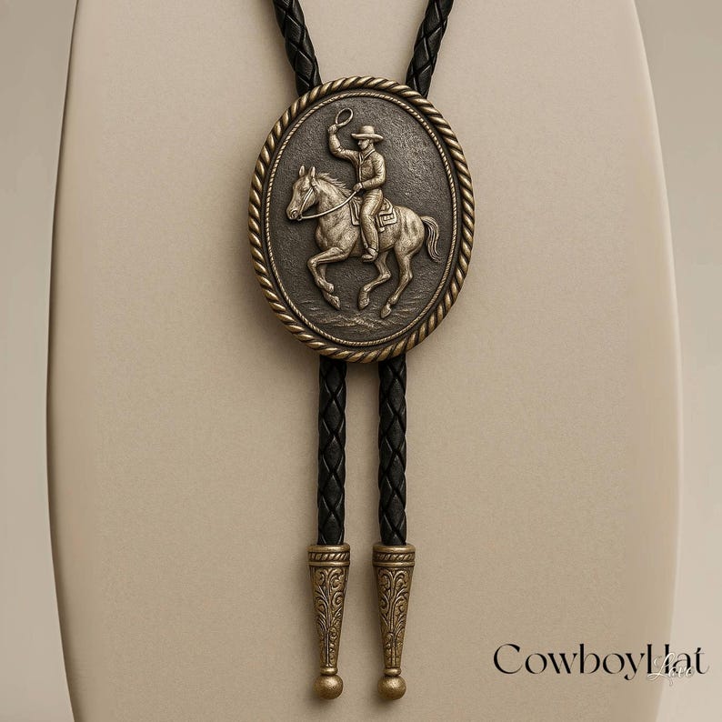 Vintage Horse Rider Cowboy Bolo Tie Western Rodeo Necktie for Men Leather Cord Necklace Accessories Men's Necklace Gift for Dad Gift for Him