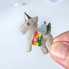 Diamond Unicorn Brooch: 14K Gold Wings, Colorful Zircon Pin