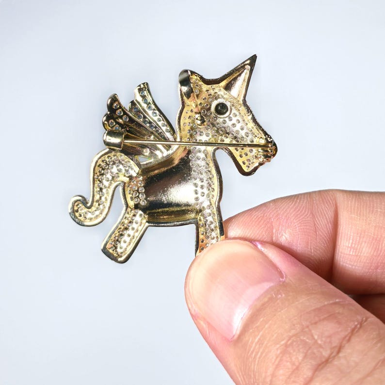 Diamond Unicorn Brooch: 14K Gold Wings, Colorful Zircon Pin
