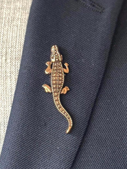 Broche Vintage Alligator, Épingles Crocodile Or & Argent, Bijoux Animaux, Broche de Revers Déclaration, Cadeau Unique pour Elle ou Lui