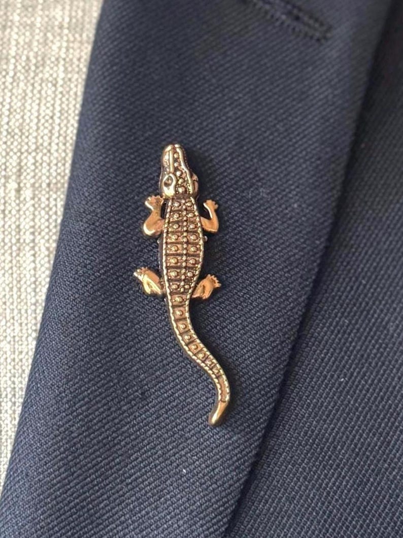 Vintage Alligator Brooch, Gold & Silver Crocodile Pins, Animal Jewelry, Statement Lapel Pin, Unique Gift for Her or Him