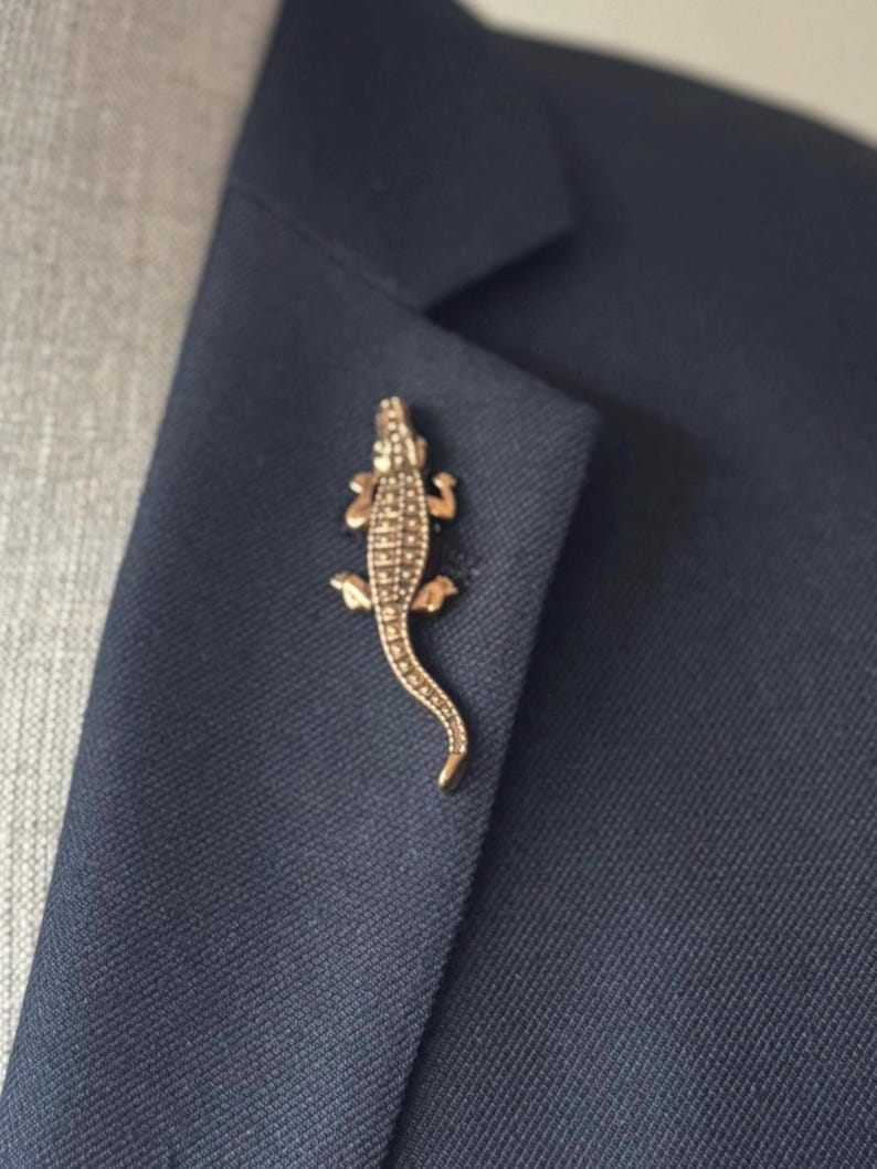 Vintage Alligator Brooch, Gold & Silver Crocodile Pins, Animal Jewelry, Statement Lapel Pin, Unique Gift for Her or Him