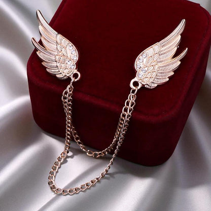 Angel Wings Chain Brooch: Gold or Silver Dangle Tassels Lapel Pin