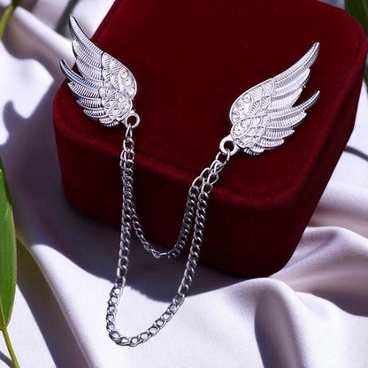 Angel Wings Chain Brooch: Gold or Silver Dangle Tassels Lapel Pin
