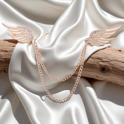 Angel Wings Chain Brooch: Gold or Silver Dangle Tassels Lapel Pin