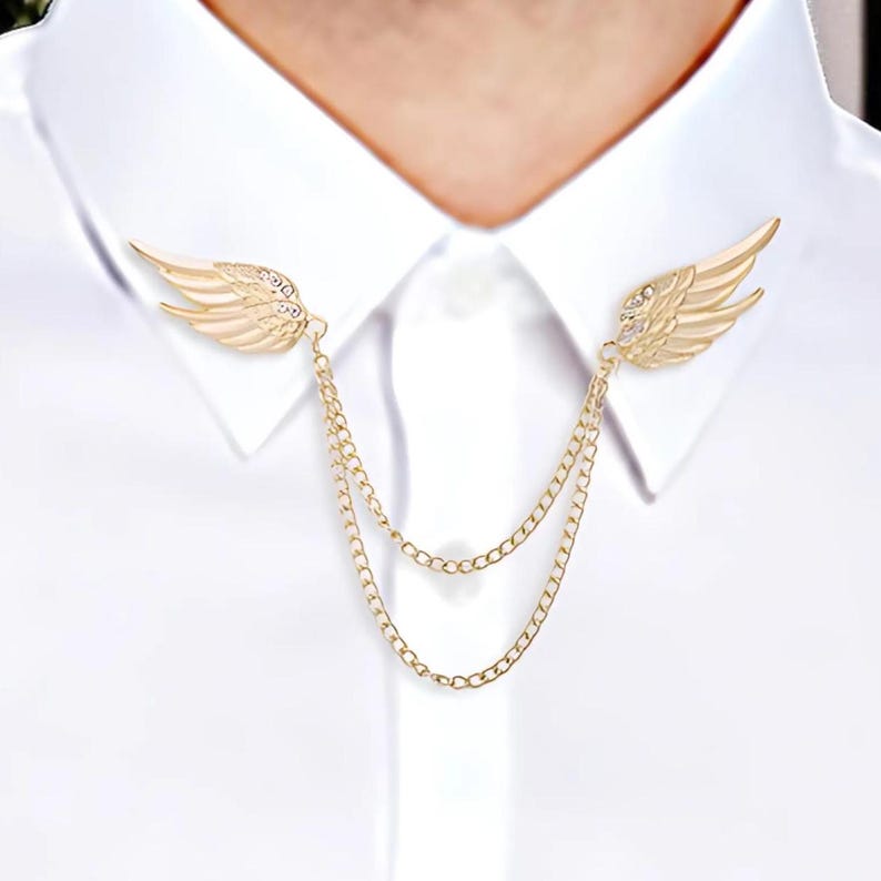 Angel Wings Chain Brooch: Gold or Silver Dangle Tassels Lapel Pin