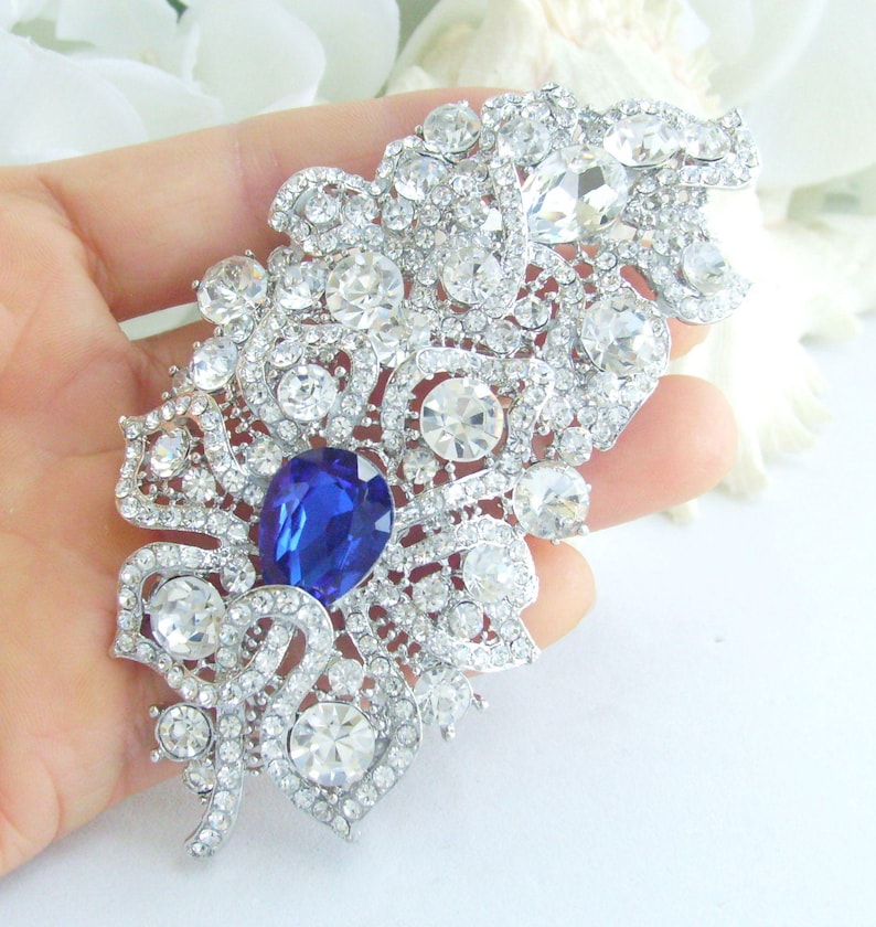3.9 inch Bridal Flower Brooch Pin Pendant Wedding Bouquet Austrian Crystals Prom Jewelry ET05093M