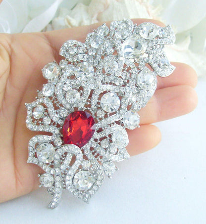 3.9 inch Bridal Flower Brooch Pin Pendant Wedding Bouquet Austrian Crystals Prom Jewelry ET05093M