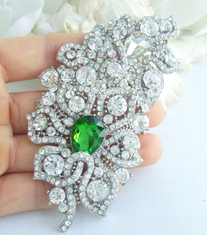 3.9 inch Bridal Flower Brooch Pin Pendant Wedding Bouquet Austrian Crystals Prom Jewelry ET05093M
