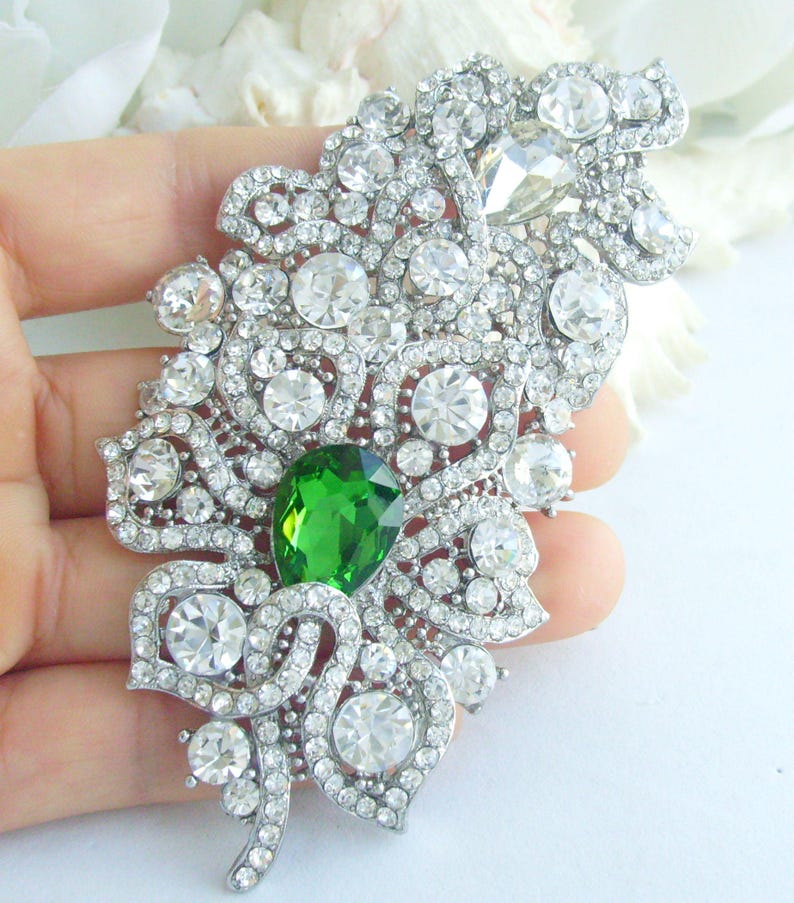3.9 inch Bridal Flower Brooch Pin Pendant Wedding Bouquet Austrian Crystals Prom Jewelry ET05093M