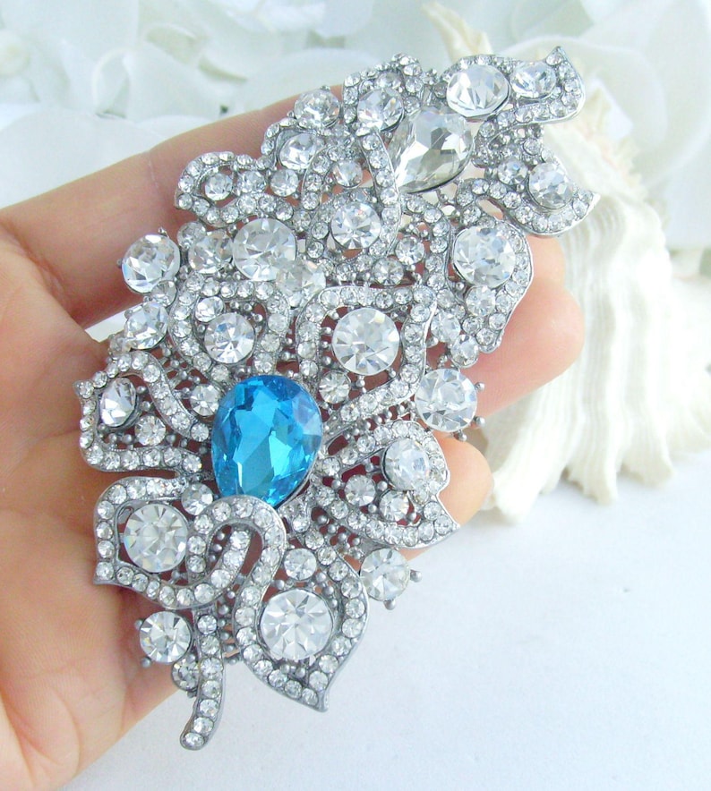 3.9 inch Bridal Flower Brooch Pin Pendant Wedding Bouquet Austrian Crystals Prom Jewelry ET05093M
