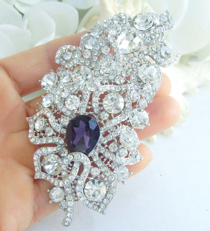 3.9 inch Bridal Flower Brooch Pin Pendant Wedding Bouquet Austrian Crystals Prom Jewelry ET05093M