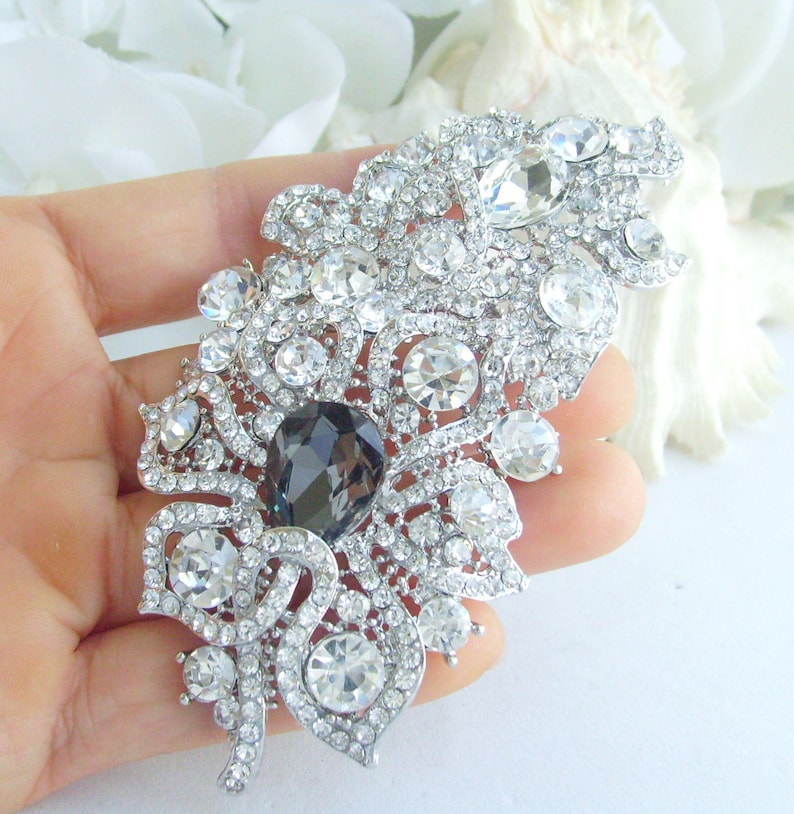 3.9 inch Bridal Flower Brooch Pin Pendant Wedding Bouquet Austrian Crystals Prom Jewelry ET05093M