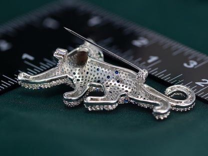 Cubic Zirconia Panther Brooch • White Gold Plated Big Cat Leopard Pin