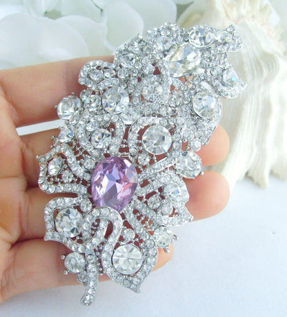 3.9 inch Bridal Flower Brooch Pin Pendant Wedding Bouquet Austrian Crystals Prom Jewelry ET05093M