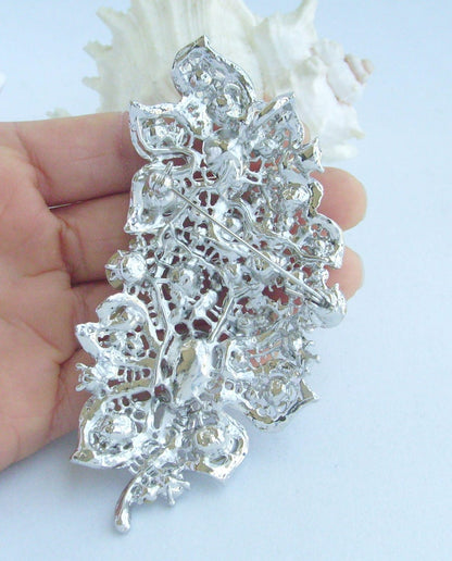 3.9 inch Bridal Flower Brooch Pin Pendant Wedding Bouquet Austrian Crystals Prom Jewelry ET05093M