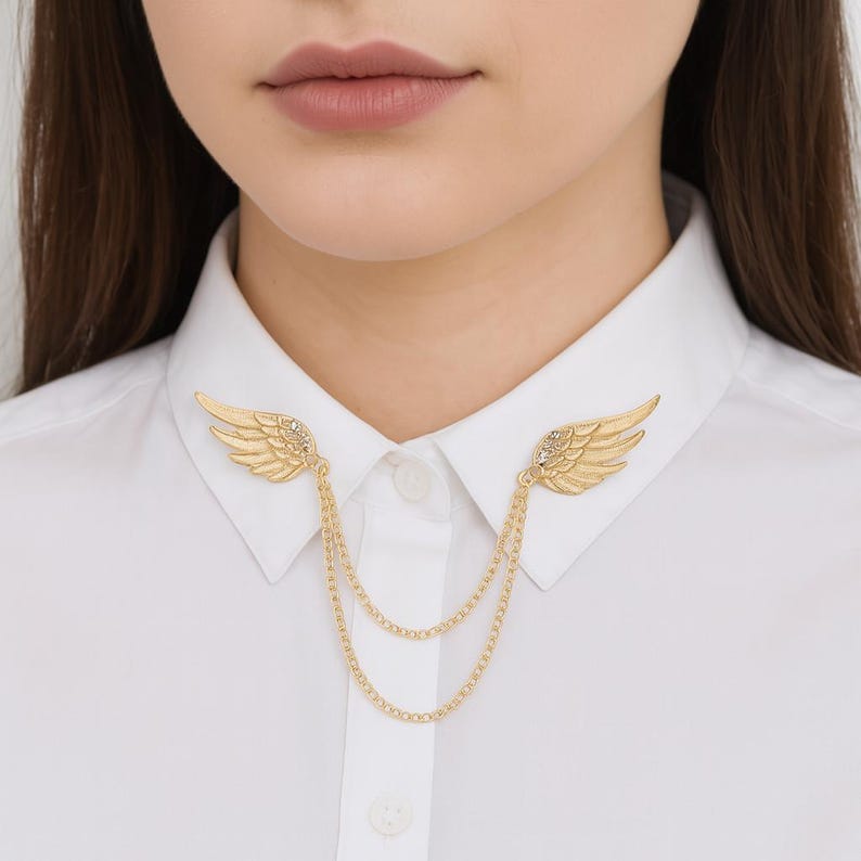 Angel Wings Chain Brooch: Gold or Silver Dangle Tassels Lapel Pin