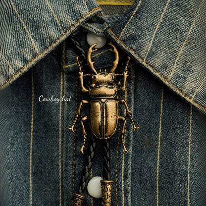 Stag Beetle Bolo Tie: Bronze Insect Bolo Ties for Men Western Cowboy Necktie