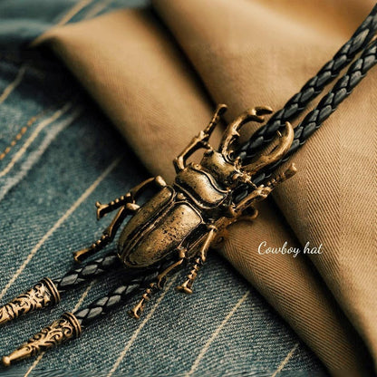 Stag Beetle Bolo Tie: Bronze Insect Bolo Ties for Men Western Cowboy Necktie