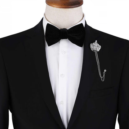 Silver Crown Lapel Pin: Pearl & Crystal Brooch with Chains