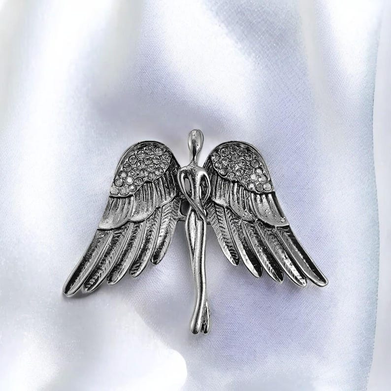 Vintage angel wing brooch, original gold and silver angel wings
