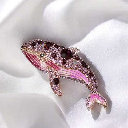 Purple Crystal Whale Brooch: Gold Plated Copper Ocean Jewelry