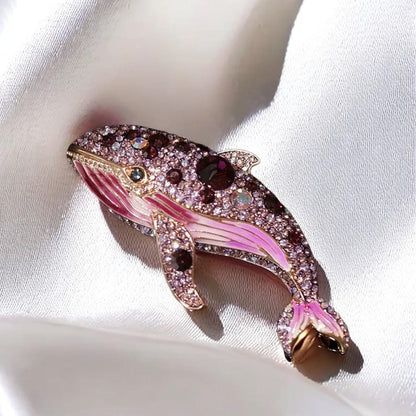 Purple Crystal Whale Brooch: Gold Plated Copper Ocean Jewelry