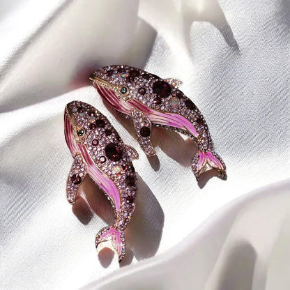 Purple Crystal Whale Brooch: Gold Plated Copper Ocean Jewelry