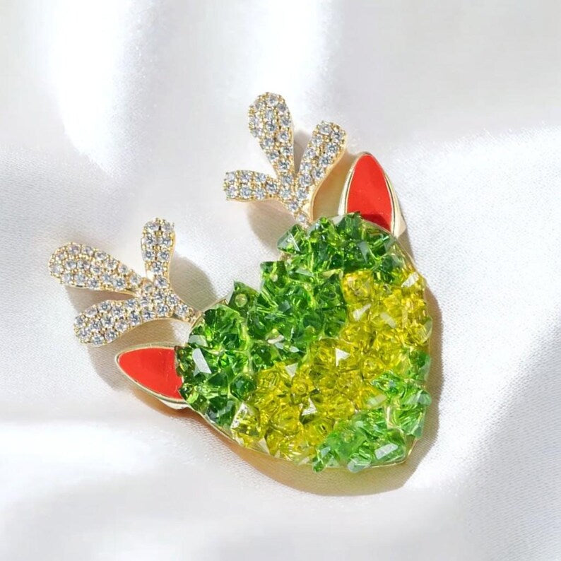 Crystal Christmas Deer Brooch: Copper Zircon Elk Pin