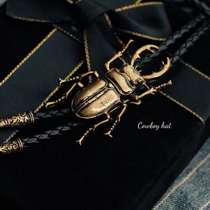 Stag Beetle Bolo Tie: Bronze Insect Bolo Ties for Men Western Cowboy Necktie