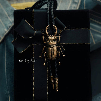 Stag Beetle Bolo Tie: Bronze Insect Bolo Ties for Men Western Cowboy Necktie