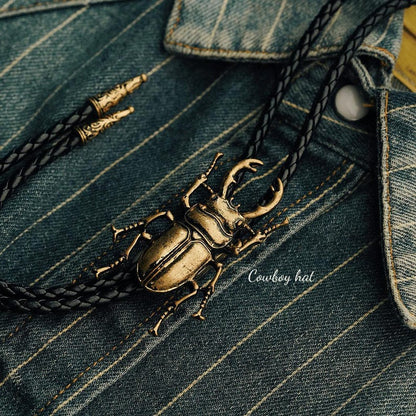 Stag Beetle Bolo Tie: Bronze Insect Bolo Ties for Men Western Cowboy Necktie