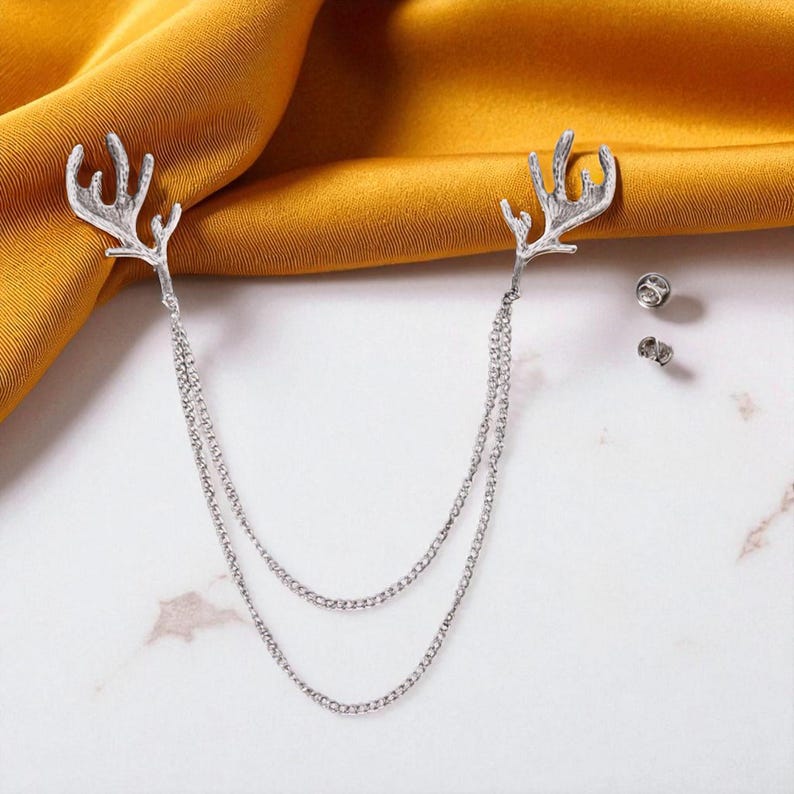 Studded Elk Antler Collar Chain Pin - Retro Fashion