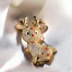 Cartoon elk brooch Copper zircon small pin, cute elk design, Christmas brooch gift
