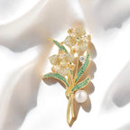 Vintage Rose Brooch: 18k Gold Plated Zircon Floral Pin Pendant