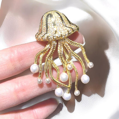 Original design Vintage palace style retro jellyfish brooch zircon pearl brooch gift